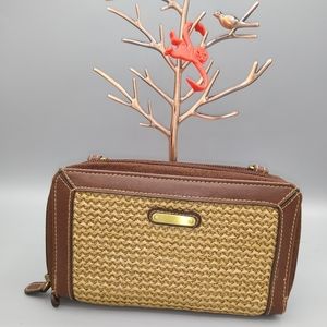 Vintage Raffia faux Leather Xbody Wallet Bag